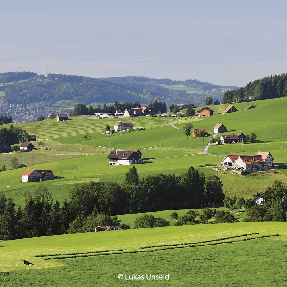 Häuser stehen einzeln und liegen zerstreut